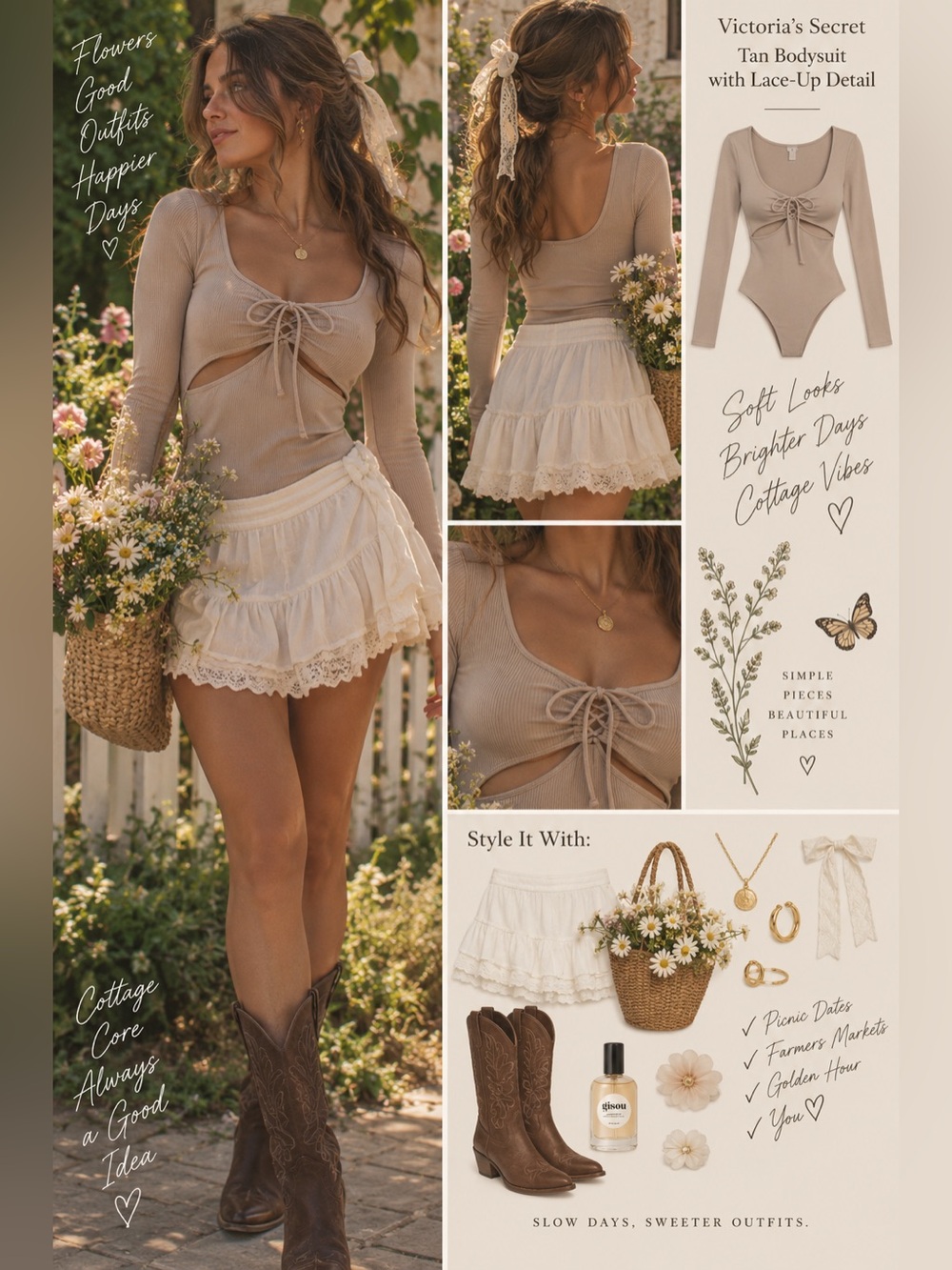 Victoria's Secret Tan Bodysuit with Lace-Up Detail NWT